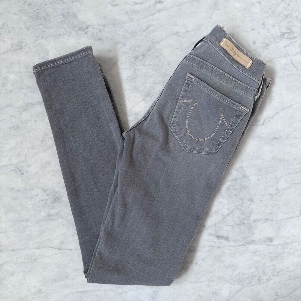 True Religion HALLE Women's 25 Mid Rise Super Skinny Jeans Gray Made in USA